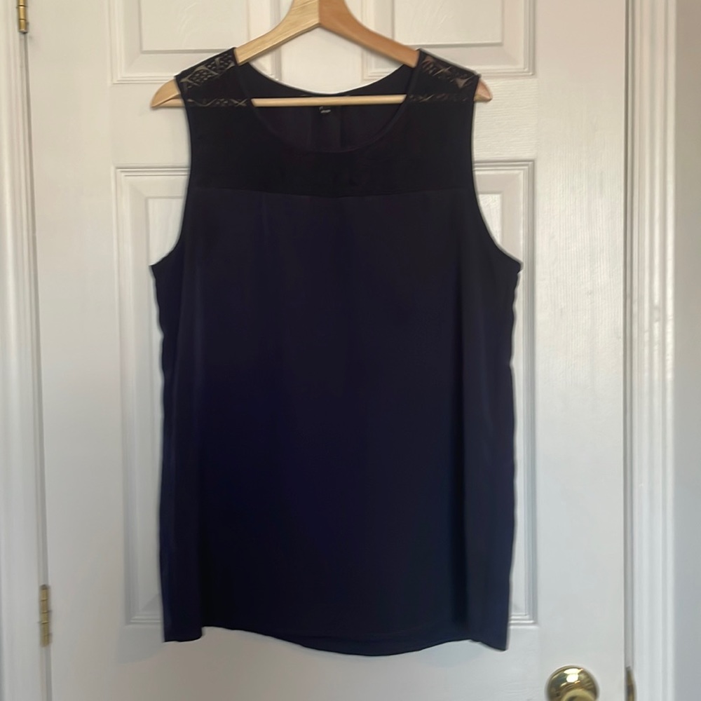 Nicole Miller Original navy blue tank top with lace detail